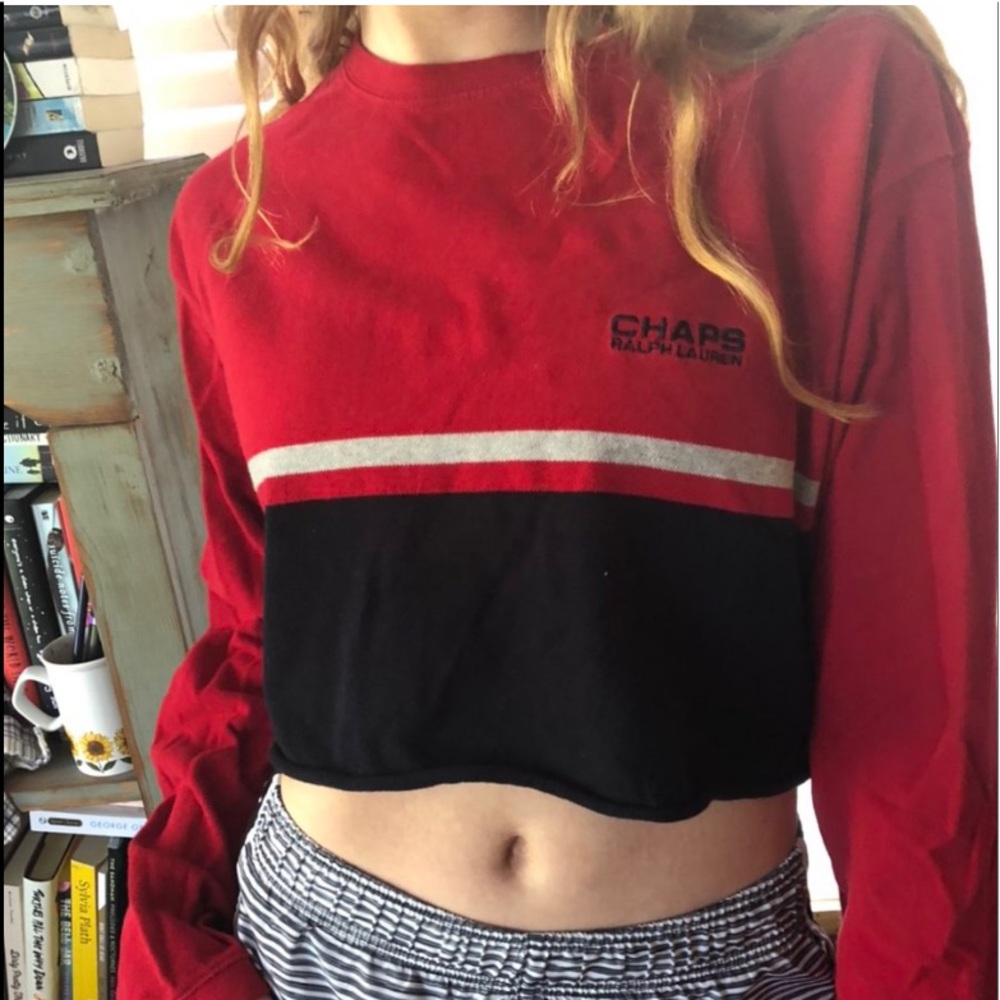 chaps ralph lauren long sleeve crop top